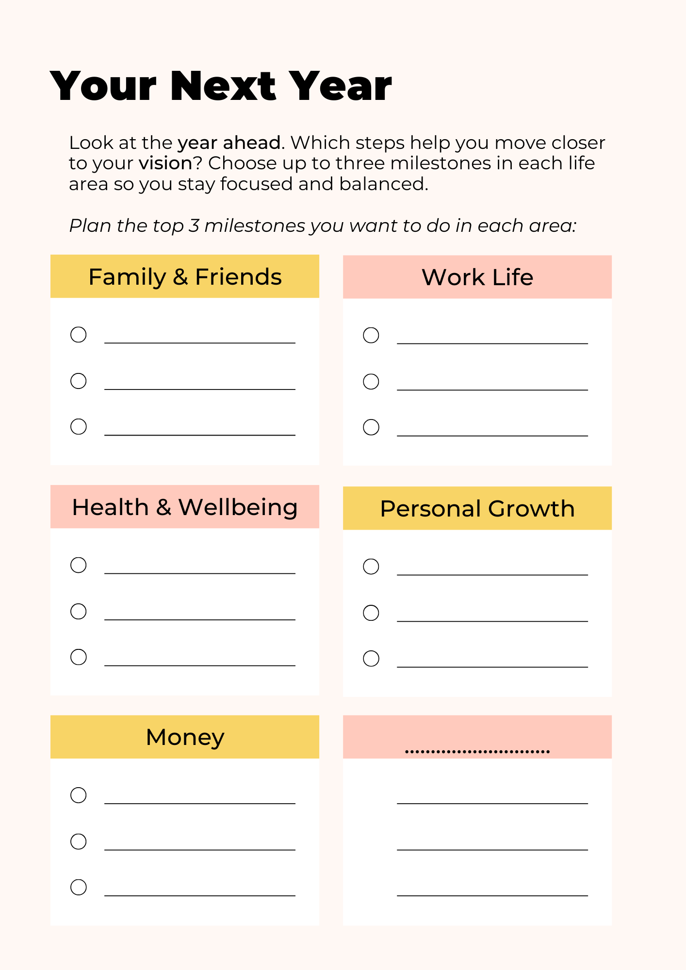 Your Next Year — Milestones by life area